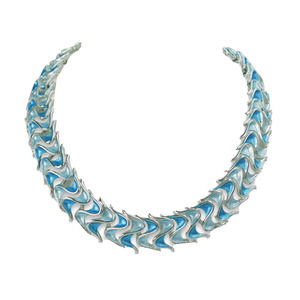 Vintage Blue Enameled Silver Tone Necklace